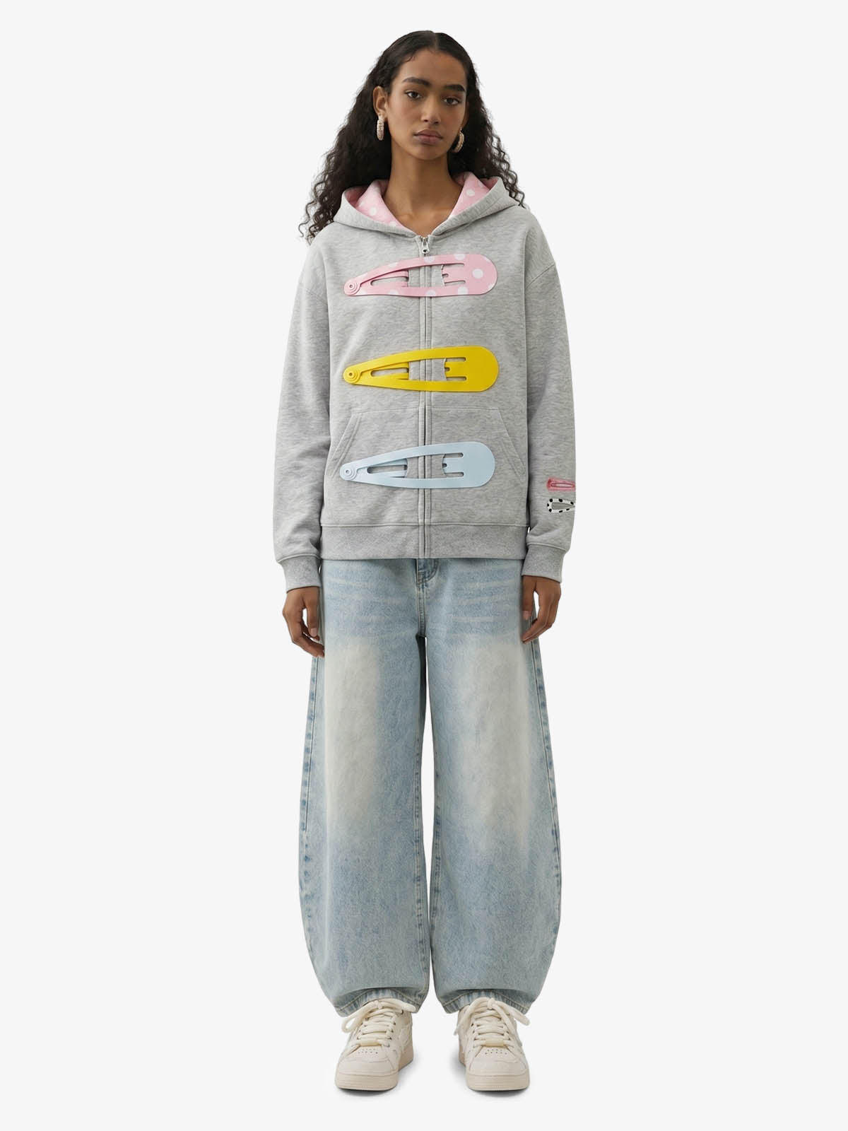 Abnehmbarer Haarspangen-Verzierungs-Reißverschluss-Hoodie