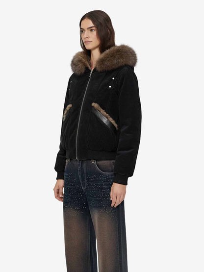 Retro Detachable Faux Fur Collar Suede Fleece Hoodie Jacket 