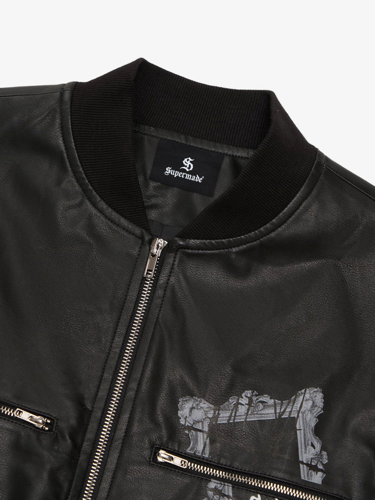 Thorn Destruction Frame Pattern Leather Vest 