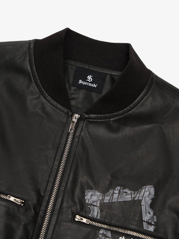 Thorn Destruction Frame Pattern Leather Vest 