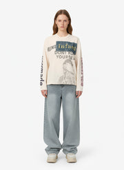 Waffle Knit Graphic Print Crewneck Sweatshirt - 2496 