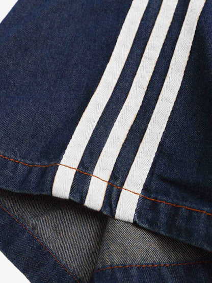 Denim Vintage Washed Distressed Gradient Embroidery T-Shirt 