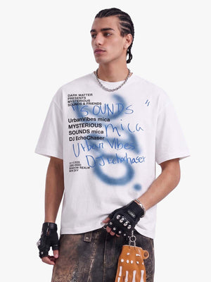 Washed Graffiti Text Print Spray Effect T-Shirt - 2614 