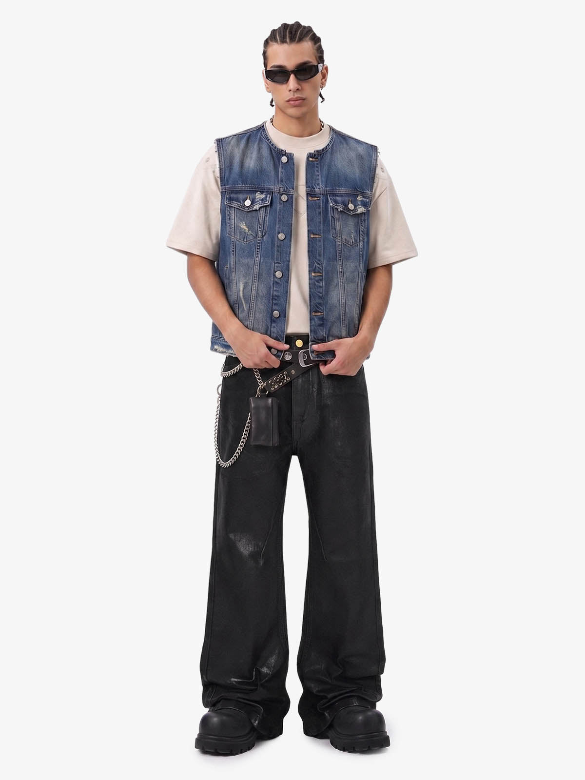 Thesupermade Black Wax Coated Flare Jeans - 2212 