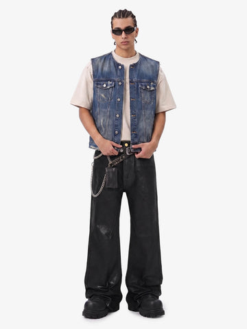 Thesupermade Black Wax Coated Flare Jeans - 2212 