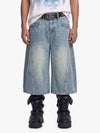 Curved Silhouette 3D Paneled Denim Shorts