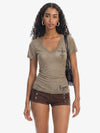 V Neck Cross Graphic Slim Fit T-Shirt 