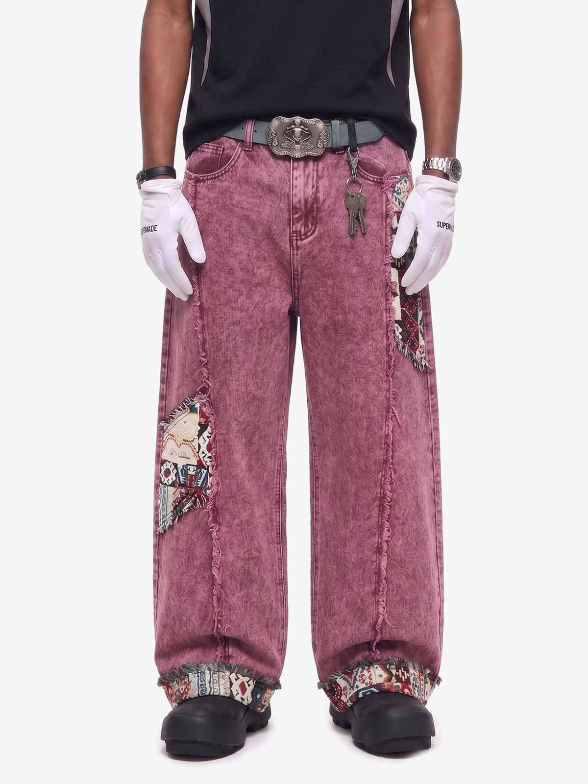 Boho Tapestry Patch Denim Jeans 