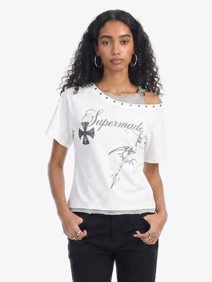 Gothic-Layered Grommet Strap T-Shirt 