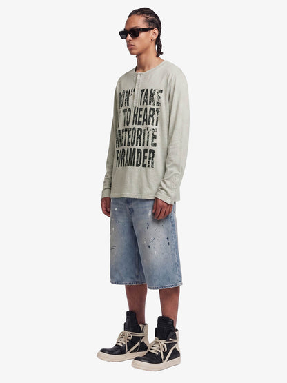 Vintage Grunge Text Print Henley Long Sleeve T-Shirt 