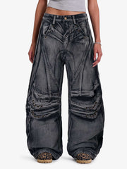 Grunge Deconstructed Eyelet Baggy Jeans