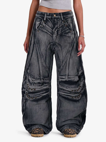 Grunge Deconstructed Eyelet Baggy Jeans