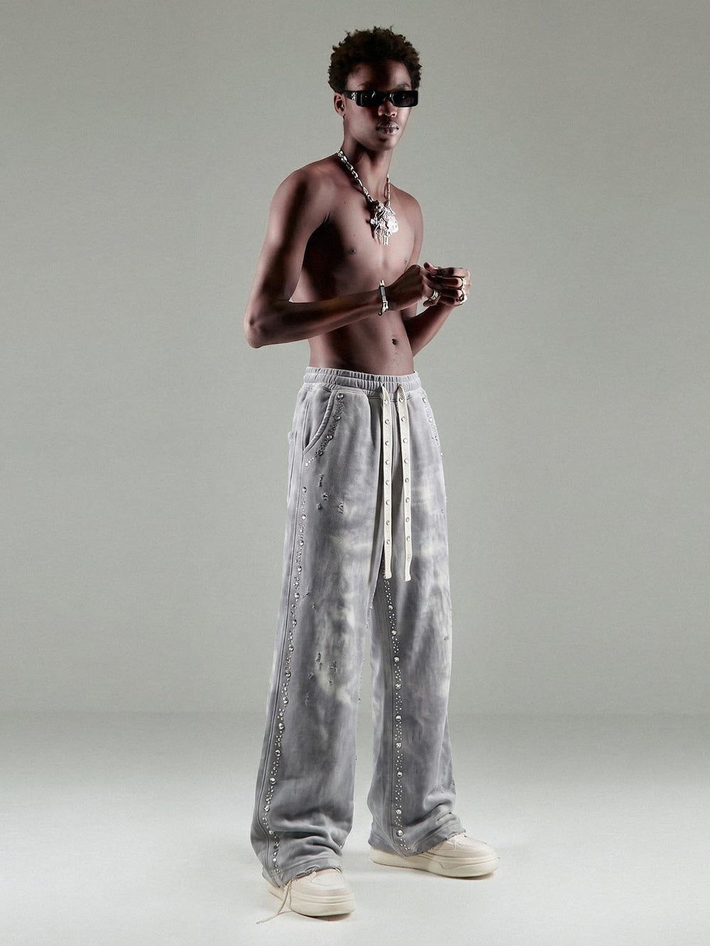 Distressed Rhinestone Sweatpants