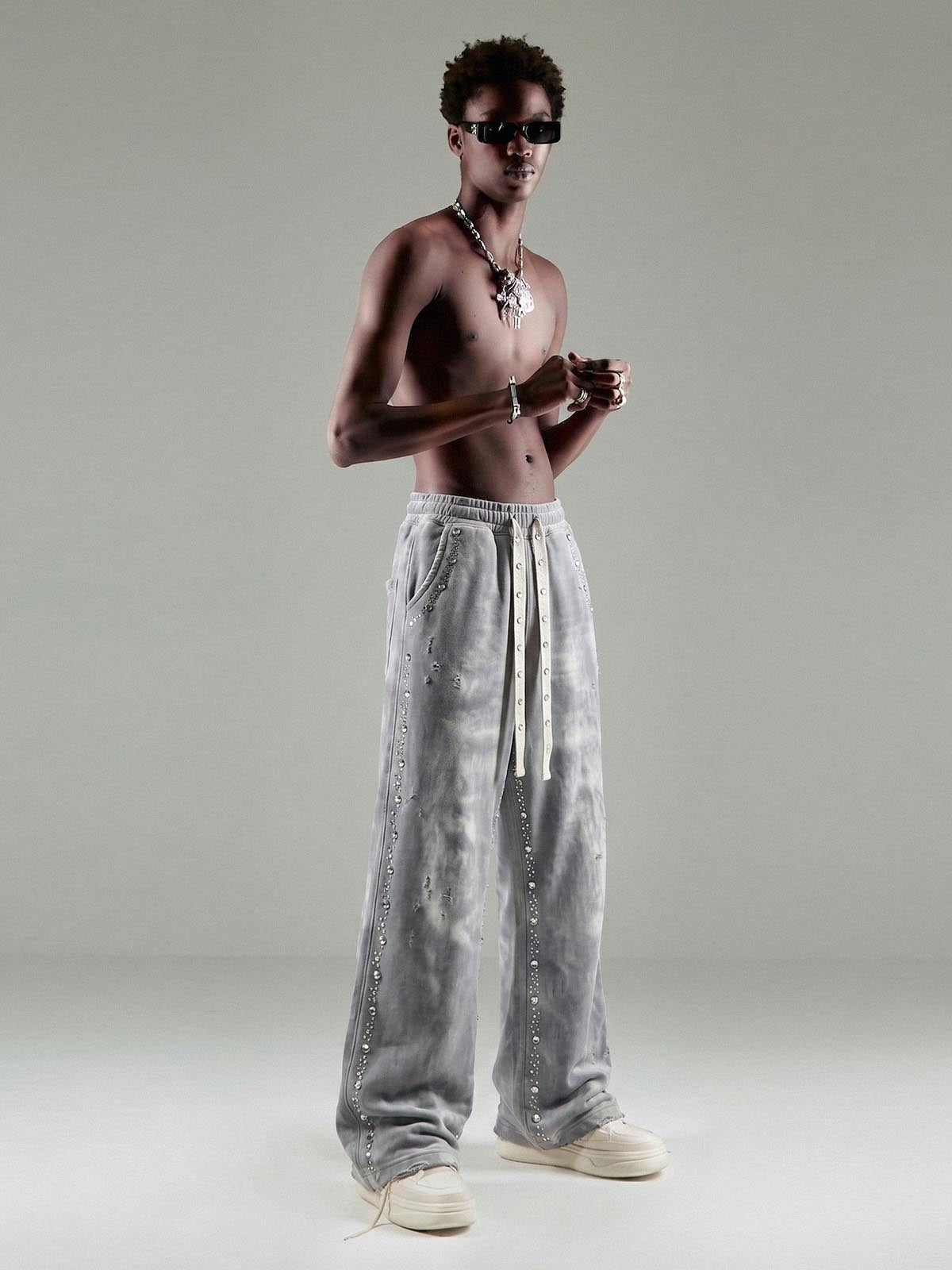 Distressed Rhinestone Sweatpants