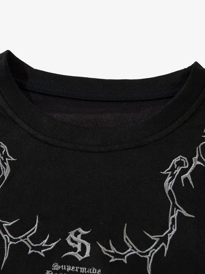 Thorn Embroidery Suede T-Shirt 