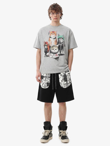 Stamp Print Patch Pocket Knit Shorts 
