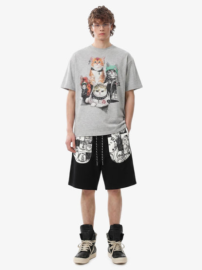Stamp Print Patch Pocket Knit Shorts 