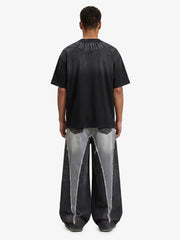 Retro Gradient Letter Printed Washed Oversize T-shirt 