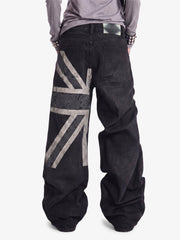 Jeans mit Flaggenmotiv, gewaschen und im Used-Look