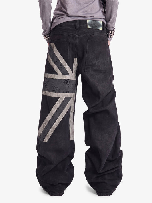 Flag Graphic Washed Distressed Jeans