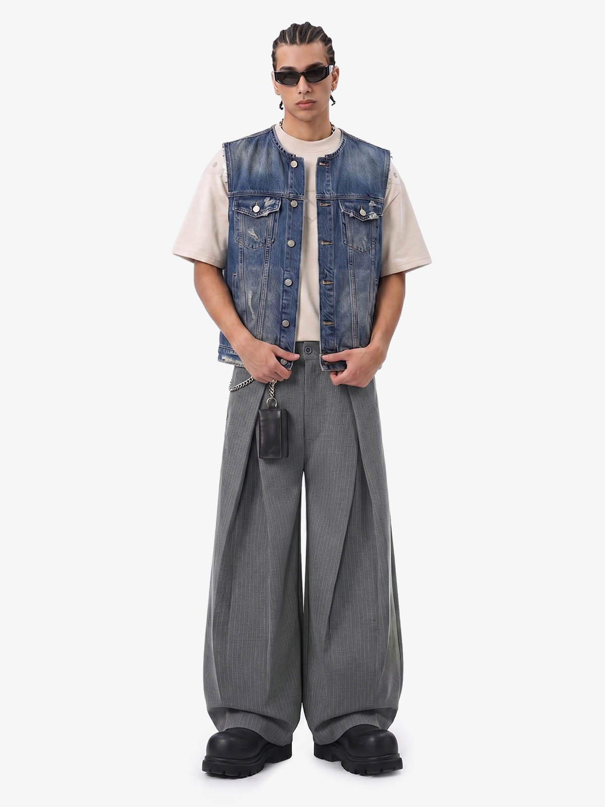 Double Waist Pinstripe Balloon Pants 