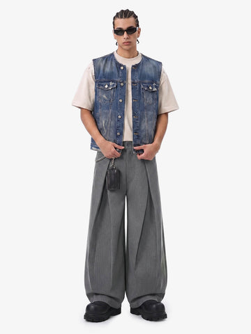 Double Waist Pinstripe Balloon Pants 