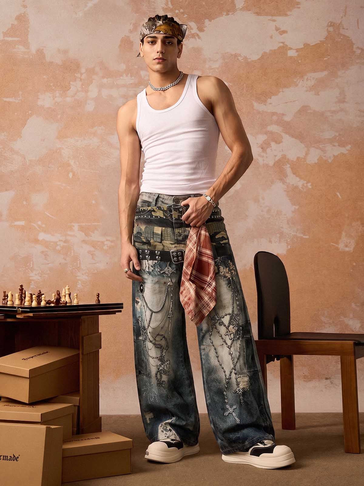 Jeans desgastados con impresión 3D