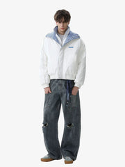 Retro Layered Look Plaid Collar Padded Jacket - 2579 