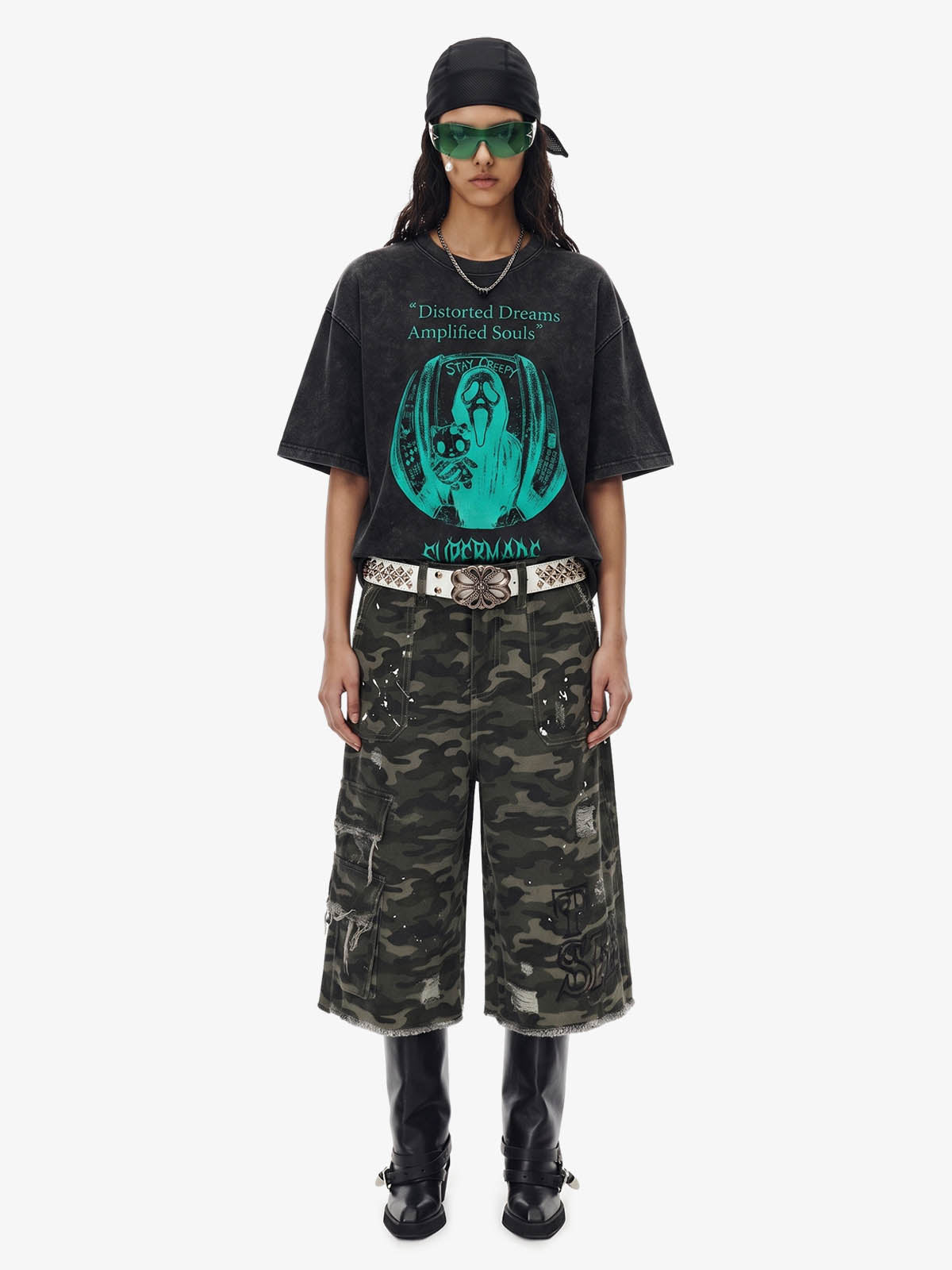 Distressed Camo Multi-Pocket Straight-Leg Jorts - 2611 