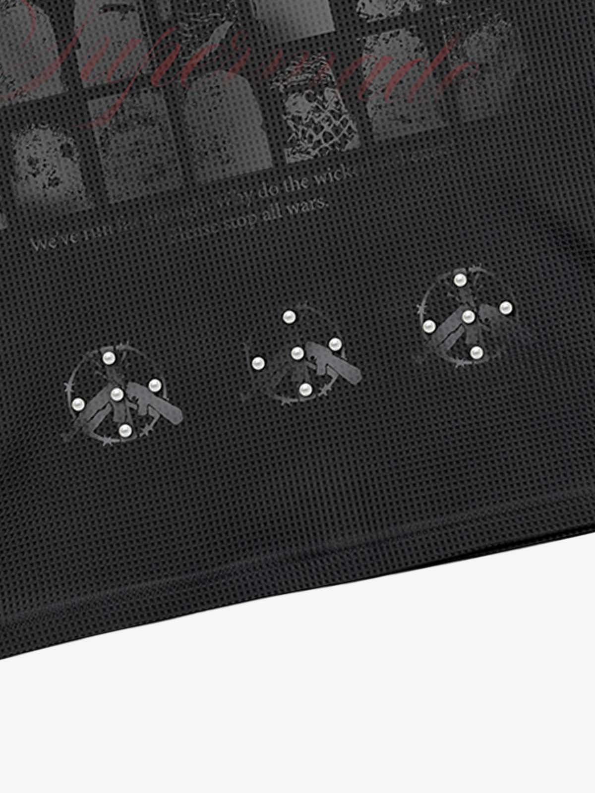 Anti-War Graphic Beaded Waffle Long Sleeve Tee