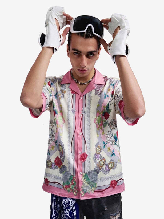 Baroque Floral Satin Cuban Shirt 