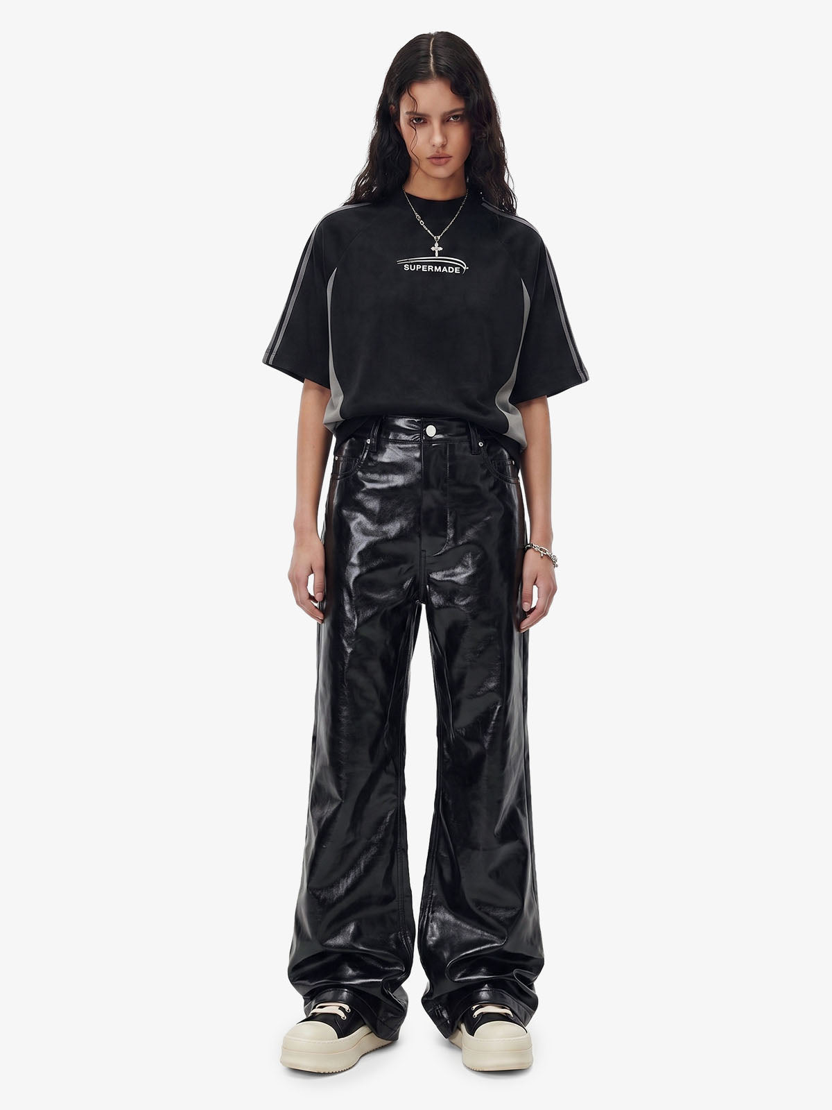 Thesupermade Glossy Patent Leather Flare Pants - 2396 