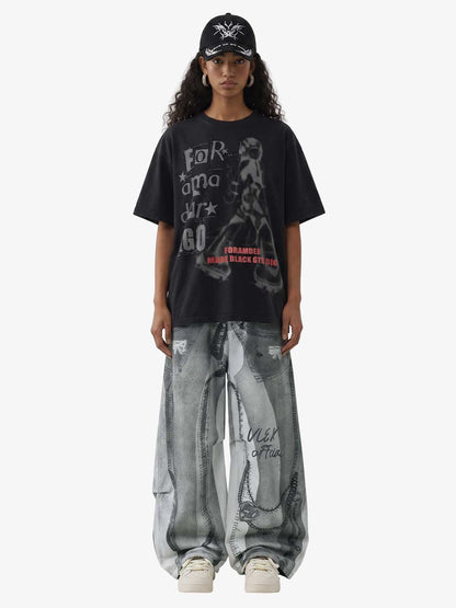 Vintage Illusion Graphic Ultra-Baggy Jeans 