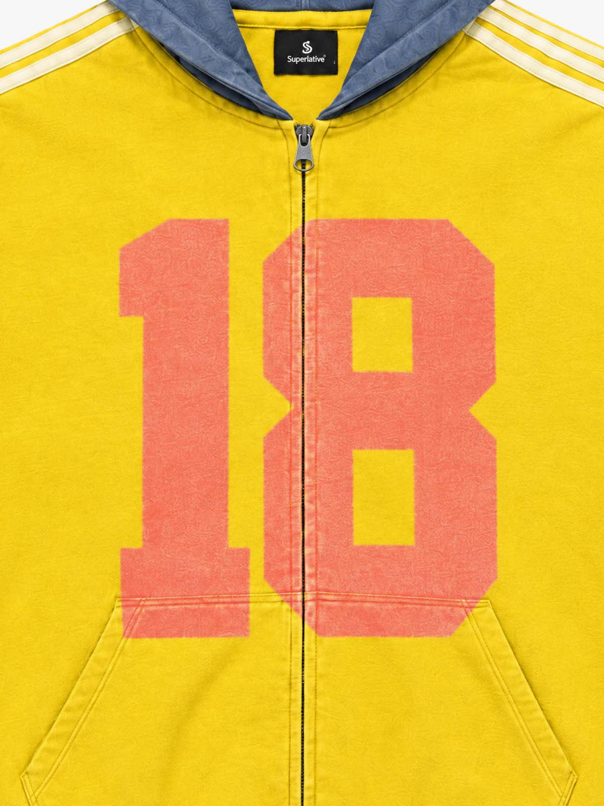 Racing Number Graphic Color Block Cropped Zip Hoodie; Yellow / S, Yellow / M, Yellow / L, Yellow / XL, Yellow / 2XL