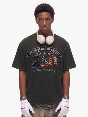 Rhinestone 250 Ripped Washed T-Shirt 