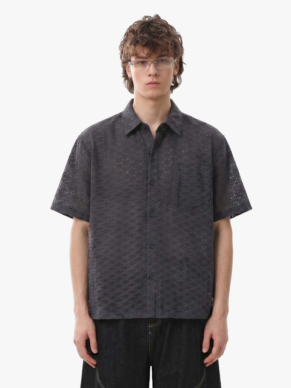 Perforated Acid-Wash Short Sleeve Shirt 
