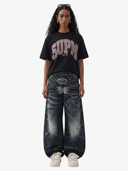 Butterfly Illusion Graphic Print Baggy Jeans 