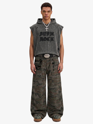 Distressed Washed Sleeveless Hoodie 