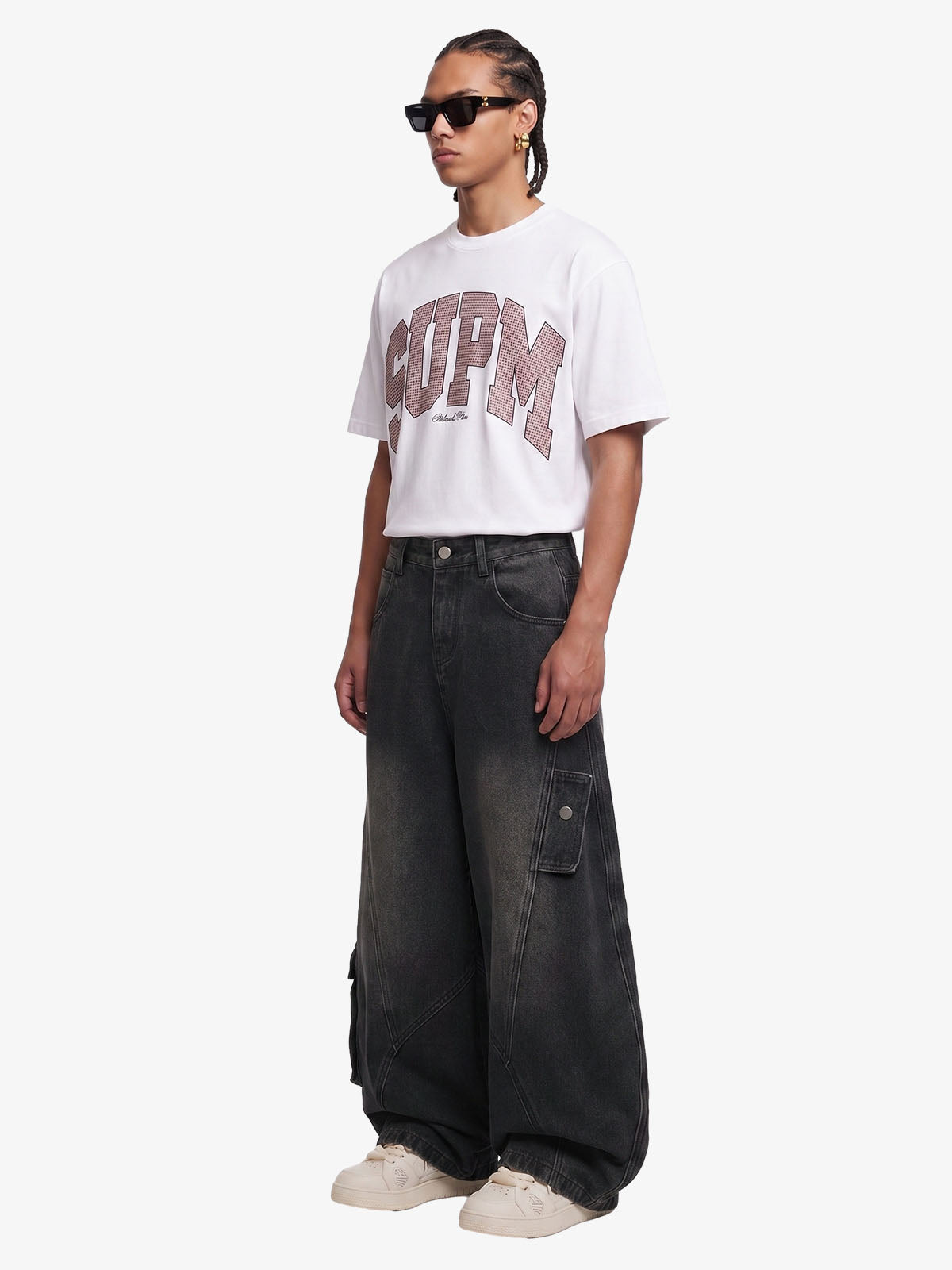 3D Curved Panel Stacked Wide-Leg Denim Jeans 