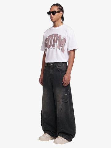 3D Curved Panel Stacked Wide-Leg Denim Jeans 