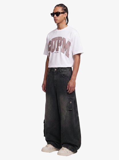 3D Curved Panel Stacked Wide-Leg Denim Jeans 