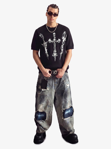 Gothic Cross Graphic Knit T Shirt 