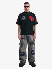 Retro Motorcycle Style Heavy Patch Embroidered T-shirt 