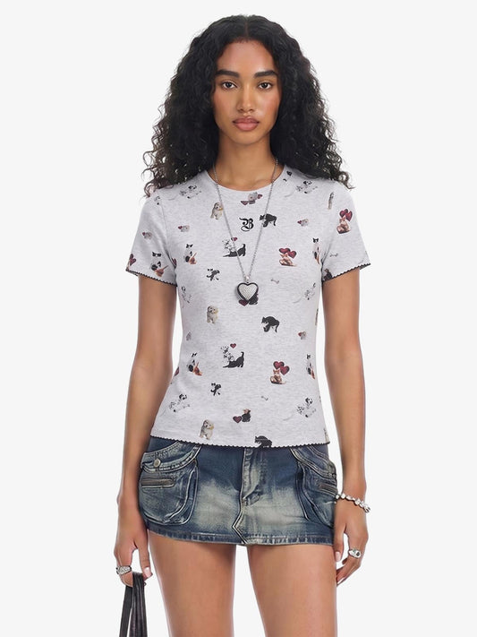 All Over Animal Print Slim Fit Short Sleeve T-Shirt 
