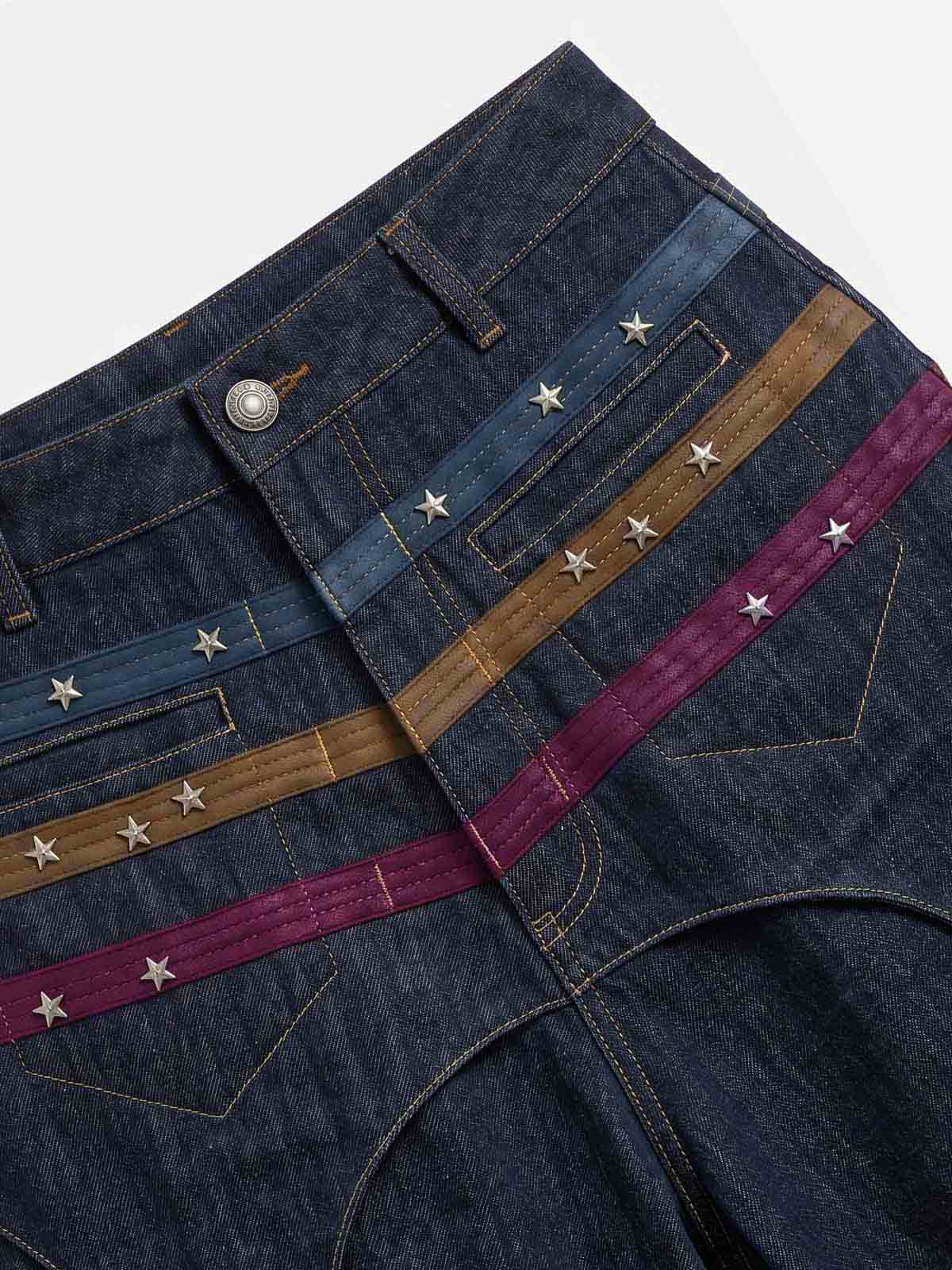 Vintage Star Studded Panel Wide Leg Shorts