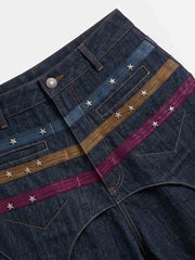 Vintage Star Studded Panel Wide Leg Shorts