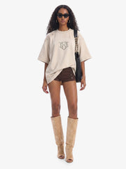 Metallic Print Suede Crew Neck T-Shirt 