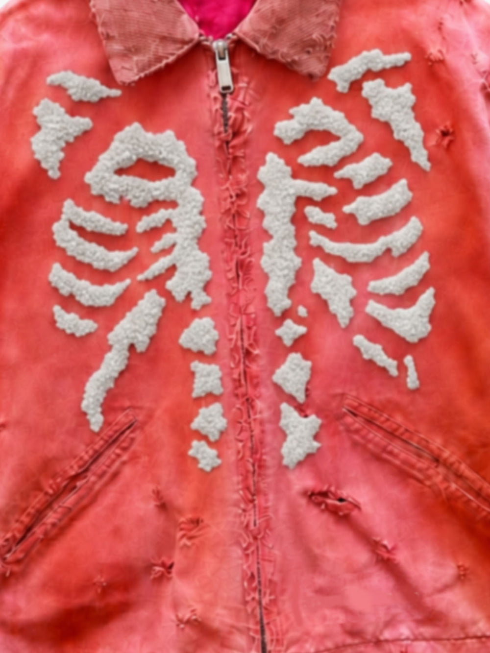 Terry Skull Embroidered Distressed Boxy Workwear Jacket