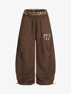 Retro Double-Waist Leopard Patch Barrel Pants 