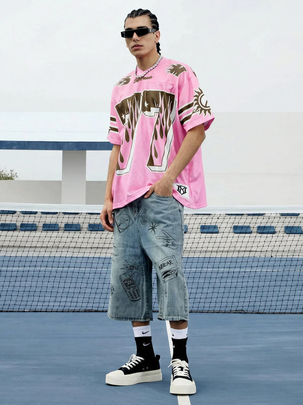 Pink Flame Print Jersey T-shirt - 2390 